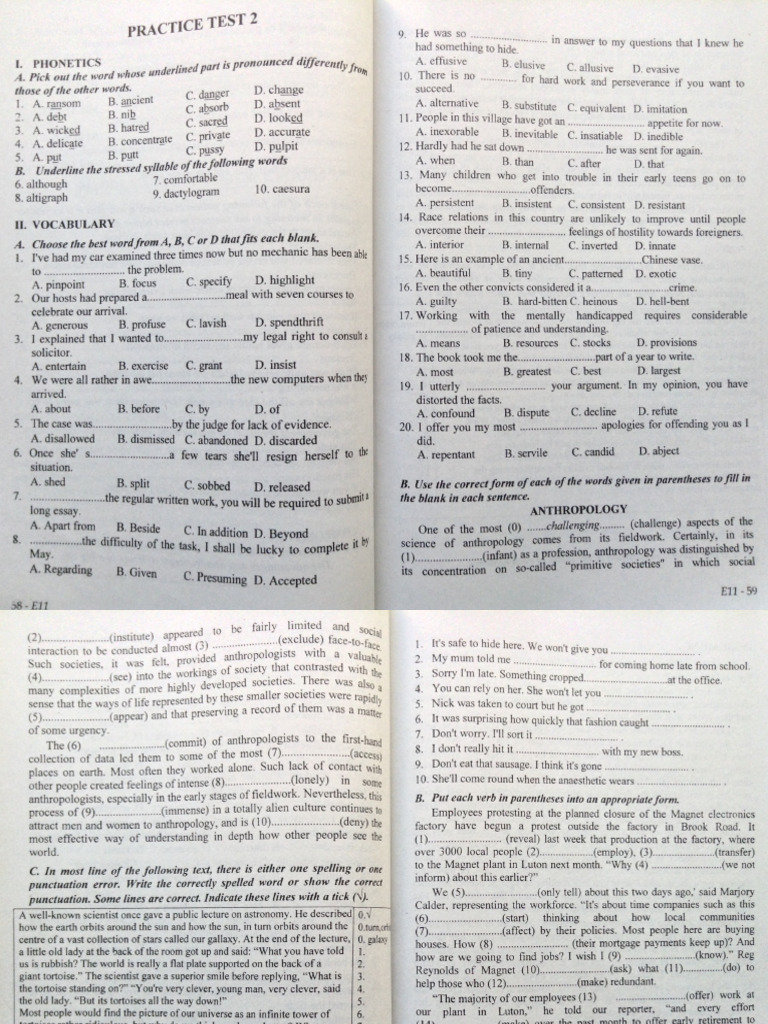 Phonetics and Vocabulary Practice Test | PDF
