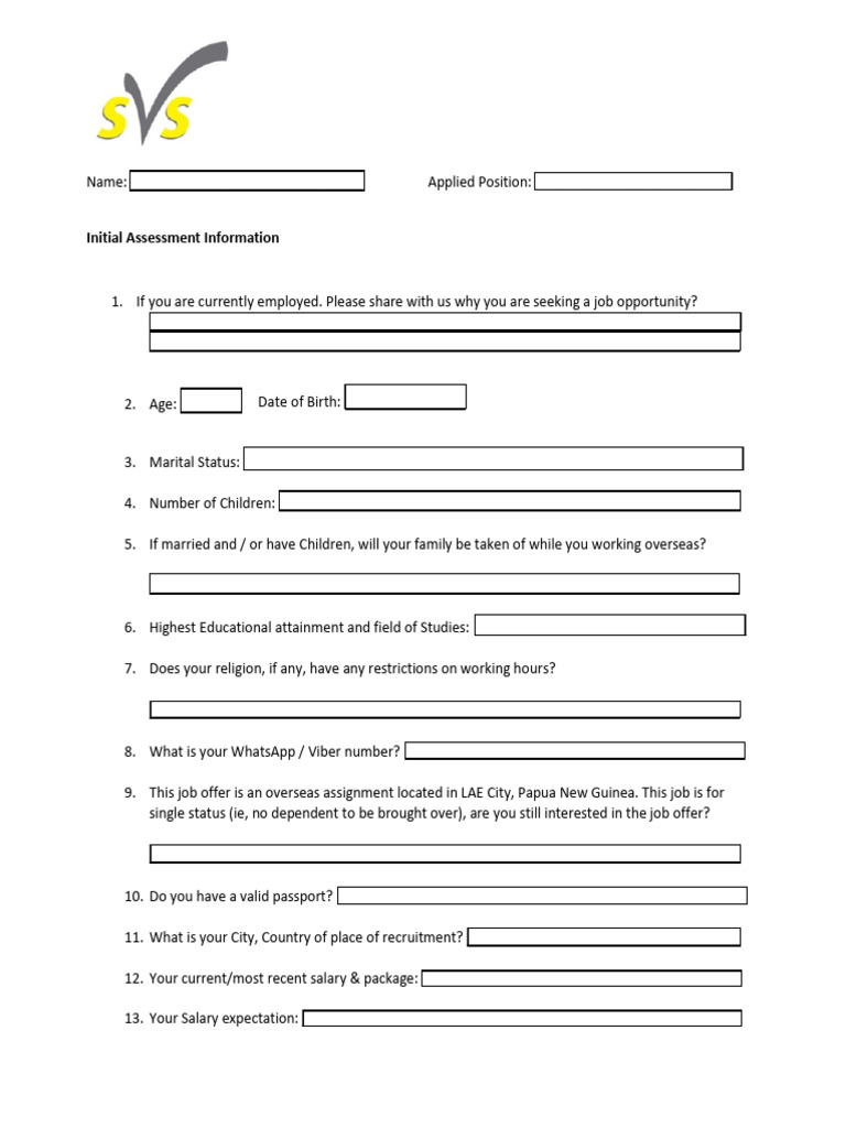 Overseas Job Application Assessment | PDF