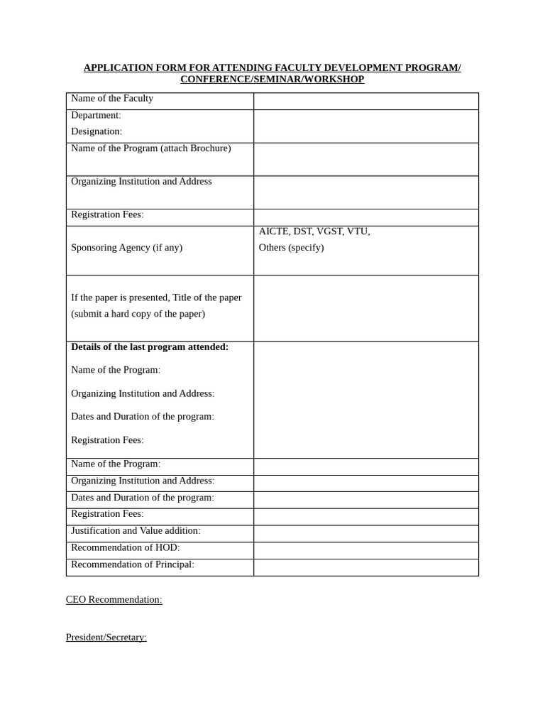Faculty Development Program Application Form | PDF