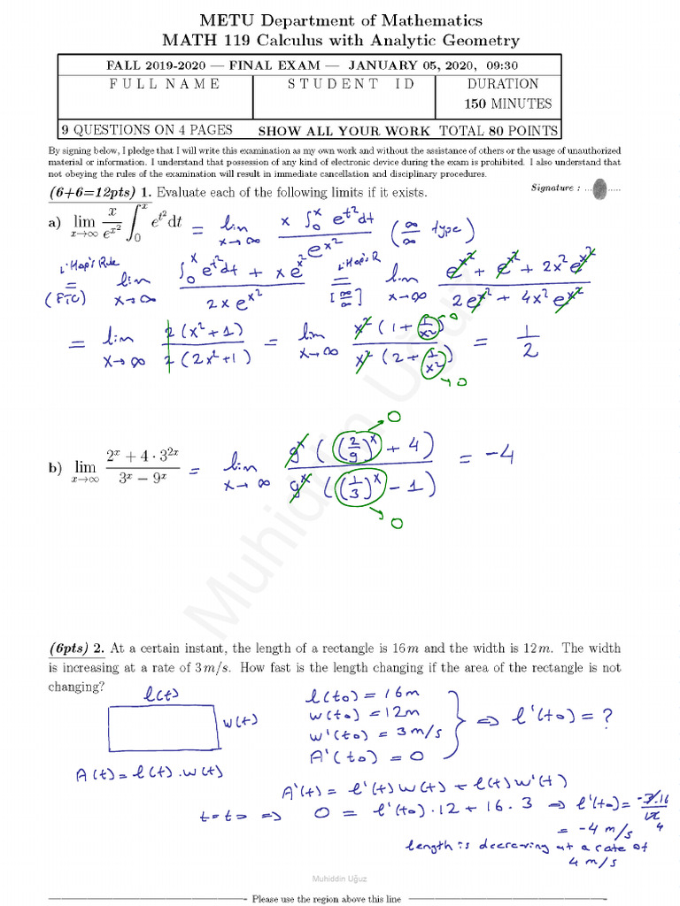 Math 119 2019-1 Final Exam Solutions-Web | PDF