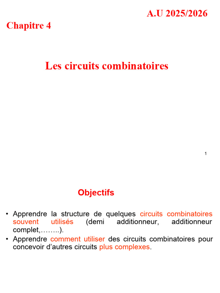 Circuits Combinatoires : Concepts Clés | PDF | Mathématiques