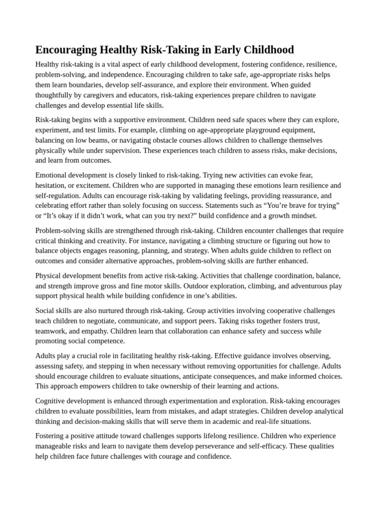 Encouraging Healthy Risk-Taking in Early Childhood | PDF ...
