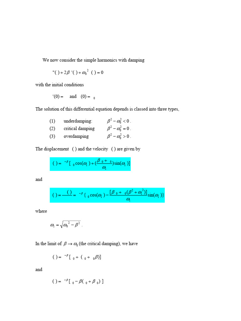 Damped Simple Harmonics Analysis | PDF | Damping | Equations