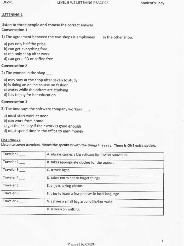 Level B w2 Listening Practice - 0001 | PDF
