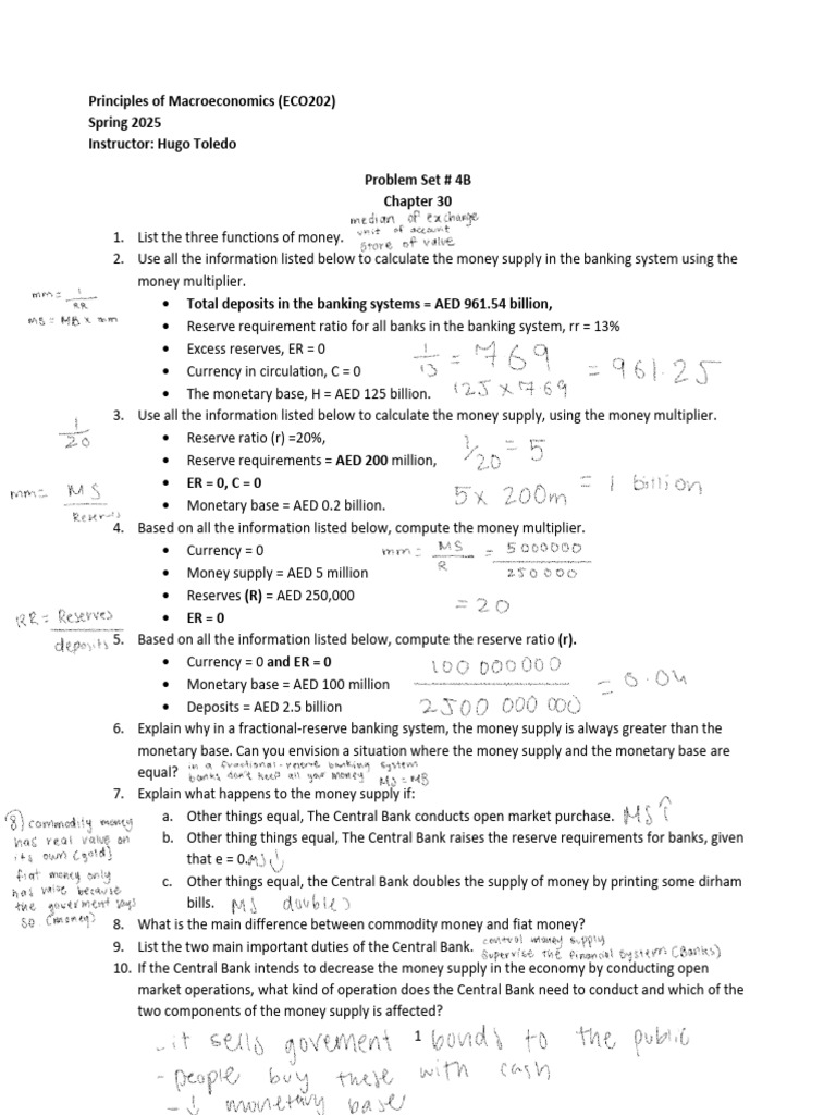 Problem Set 4B - CHP 30 - S25 | PDF | Money | Money Supply