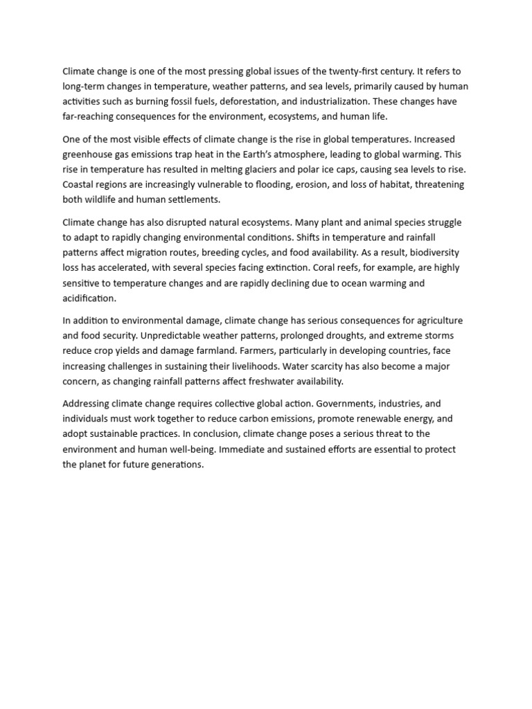 Climate Change and Its Effects On The Environment | PDF
