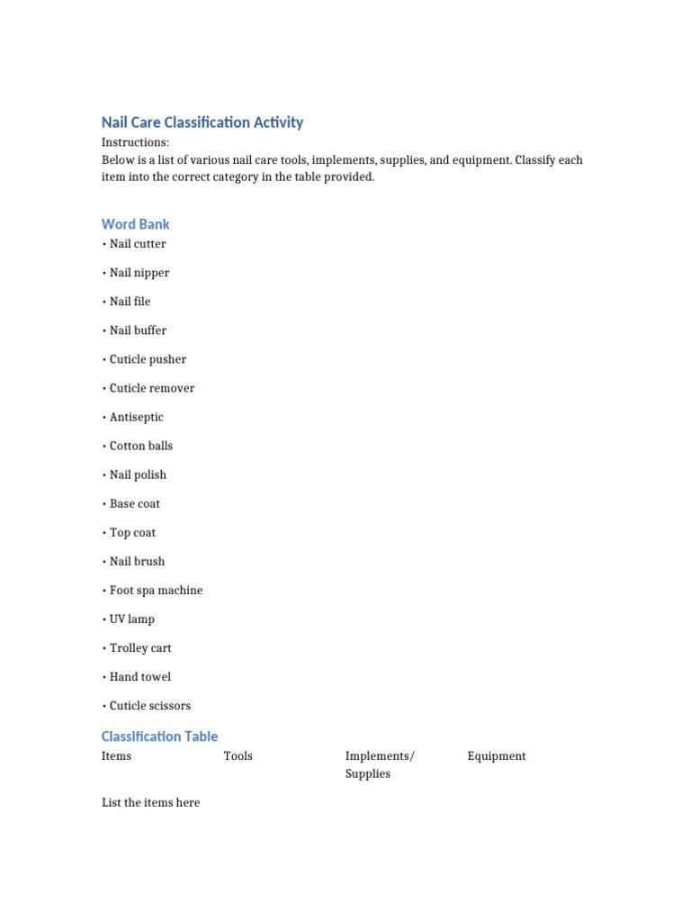 Nail Care Tools Classification Guide | PDF