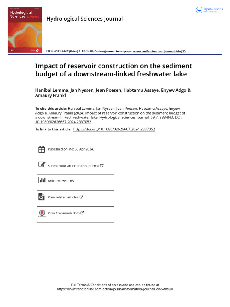 Reservoir Impact on Lake Tana Sediment Budget | PDF | Reservoir | River