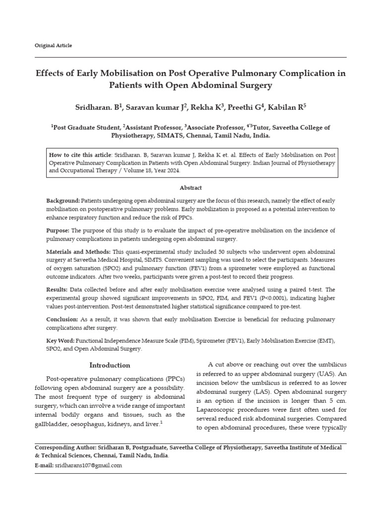 SIDARAN, Effects of Early Mobilisation On Post Operative Pu | PDF ...