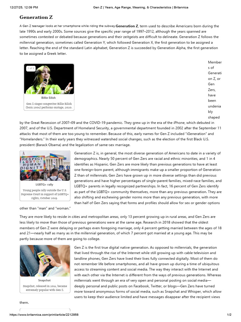Gen Z - Years, Age Range, Meaning, & Characteristics - Britannica | PDF ...
