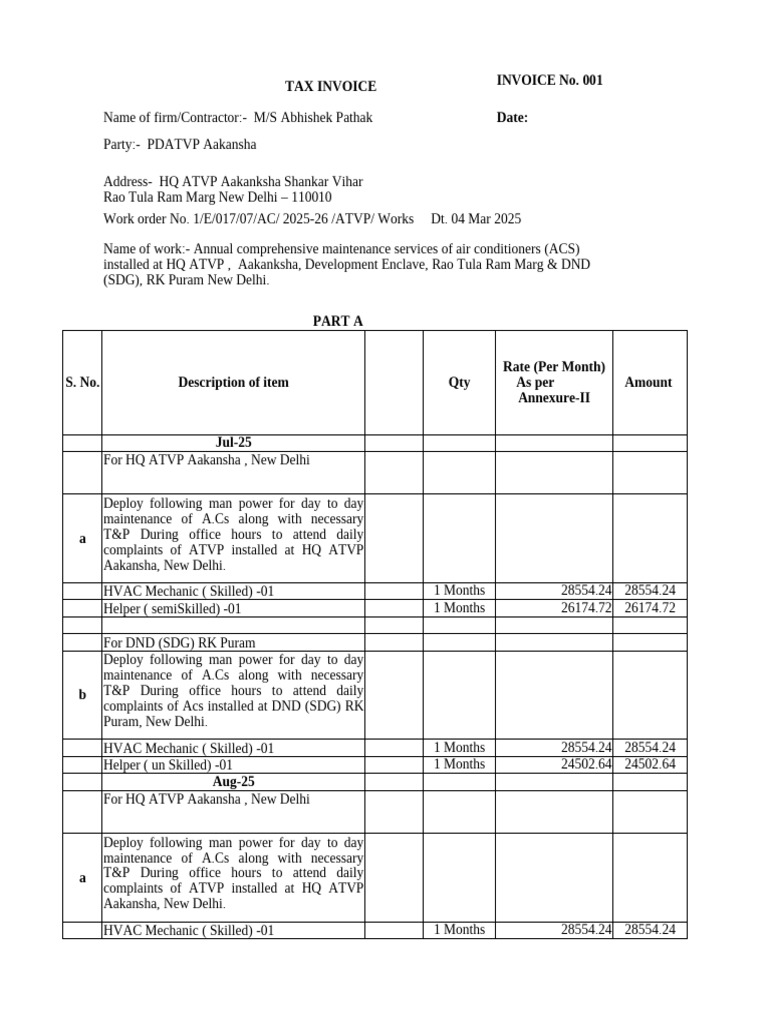 HVAC Maintenance Invoice for ATVP Services | PDF | Materials | Electricity