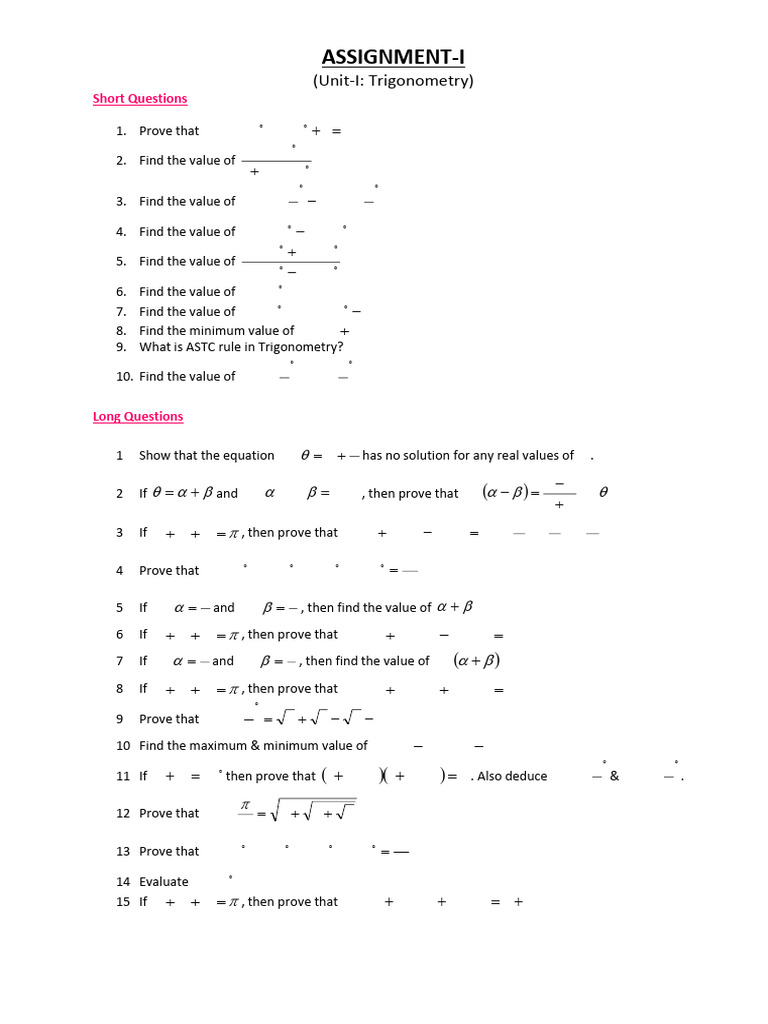 Assignment I Trigonometry | PDF | Chess Theory | Chess