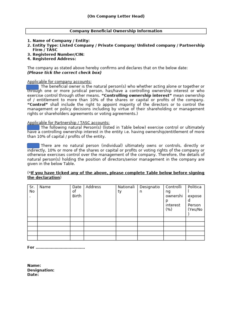 Company Beneficial Ownership Declaration | PDF