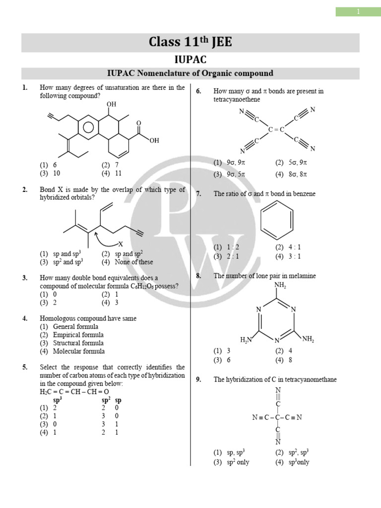 IUPAC Nomenclature Practice Questions | PDF | Chemical Compounds ...