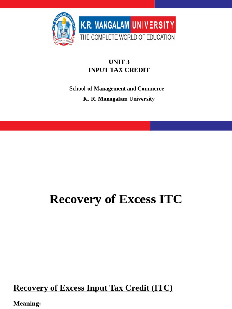 Recovery of Excess Input Tax Credit | PDF | Tax Credit | Taxes