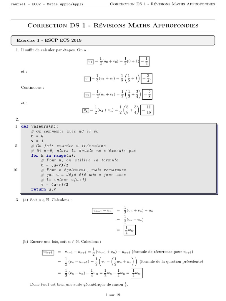 Correction DS 1 - Maths Approfondies | PDF | Variance (mathématiques ...