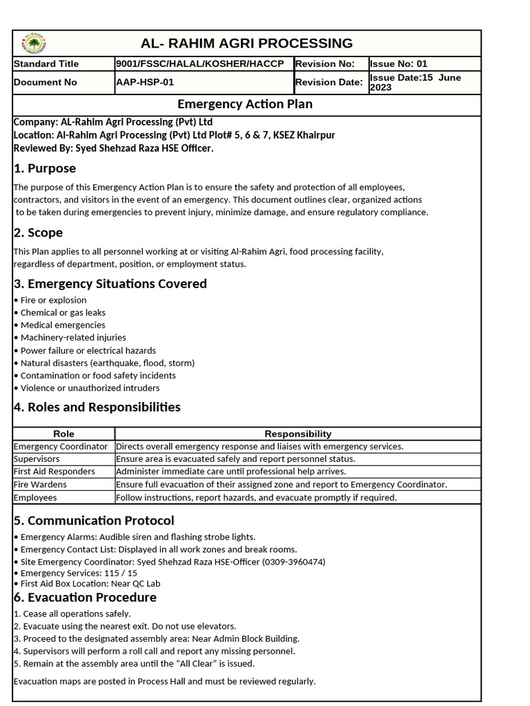 Emergency Action Plan. AAP-HSP-01 | PDF | Emergency | Emergency Evacuation