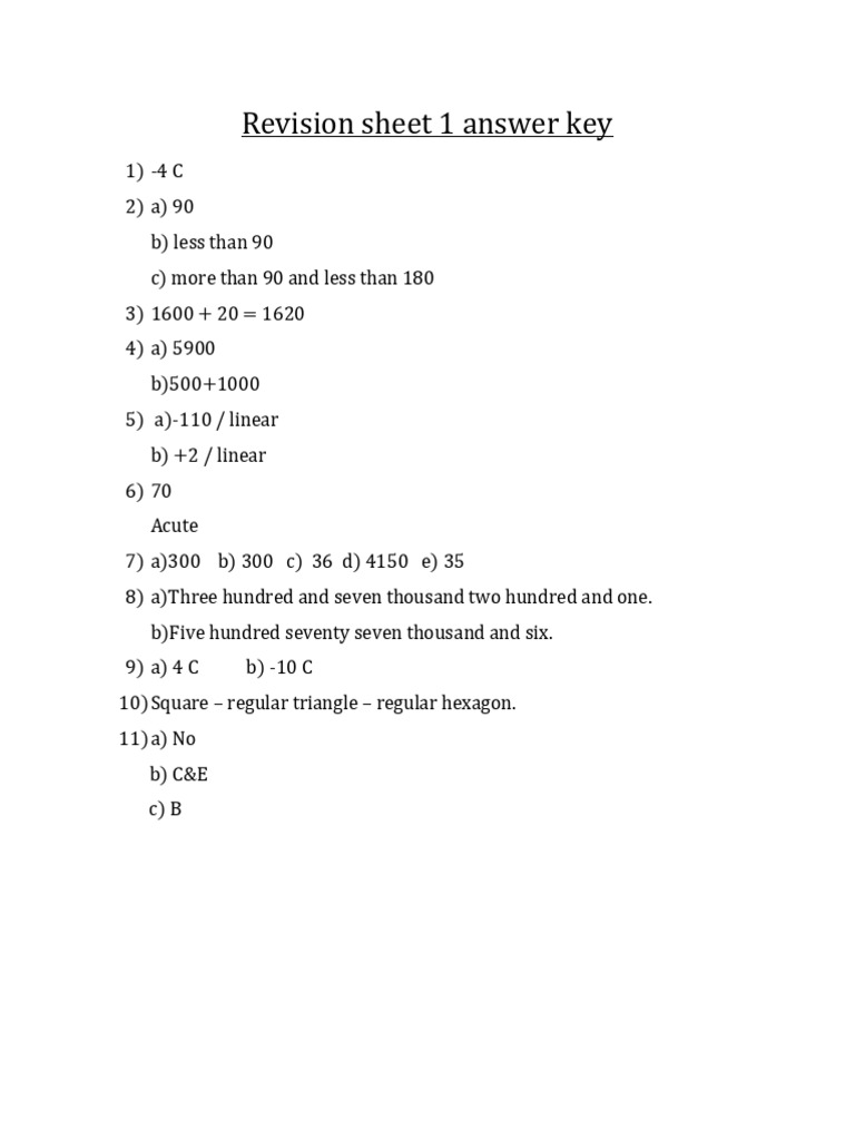 Revision Sheet 1 Answer Key | PDF