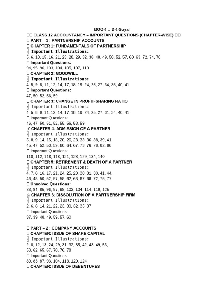 Class 12 Accountancy Key Questions | PDF
