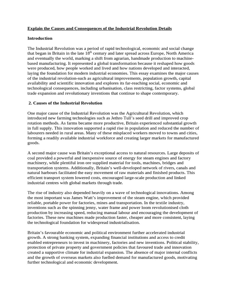 Causes and Effects of the Industrial Revolution | PDF | Industrial ...