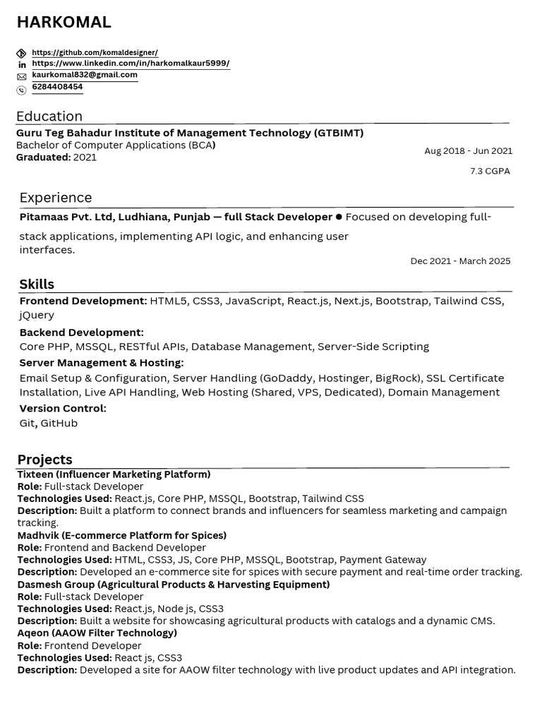 Full-Stack Developer Project Portfolio | PDF