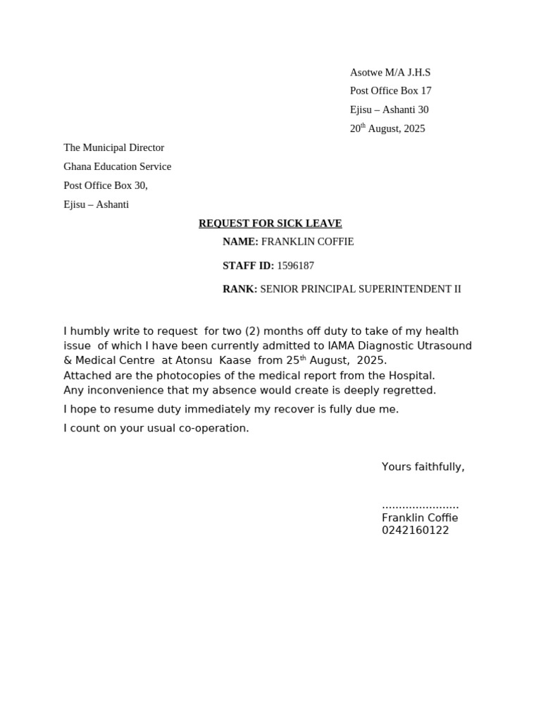 Request For Sick Leave | PDF