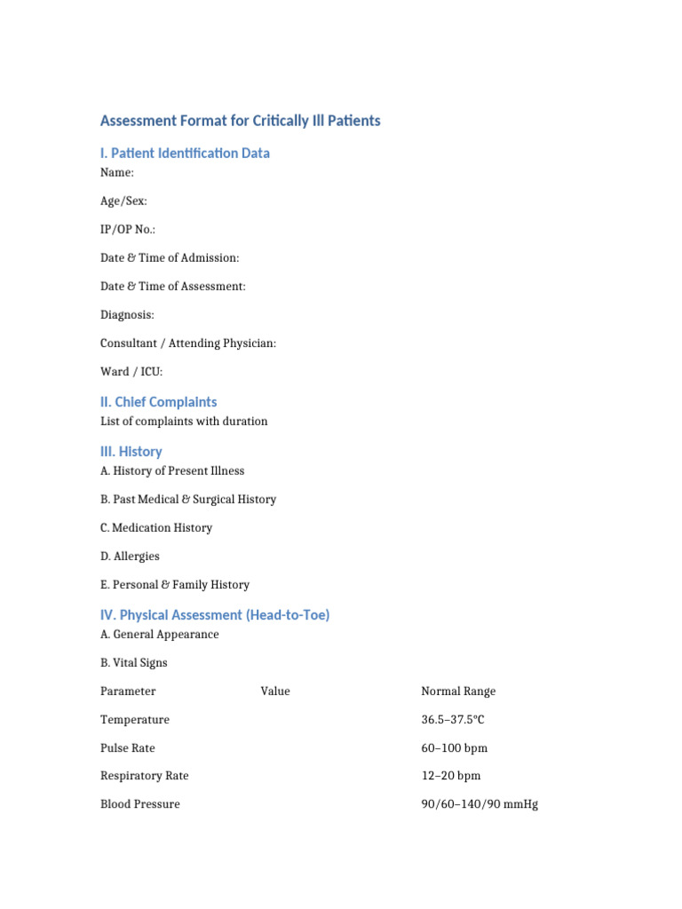 Critical Care Patient Assessment Guide | PDF | Intensive Care Medicine ...