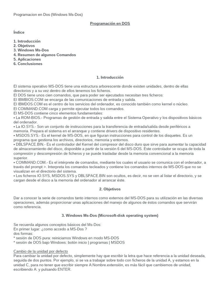 Comandos Esenciales de MS-DOS | PDF | Archivo de computadora | Informática