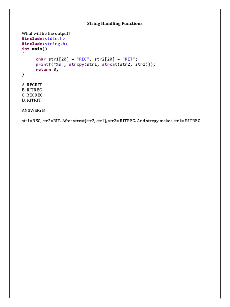 C String Handling Functions Explained | PDF | String (Computer Science ...