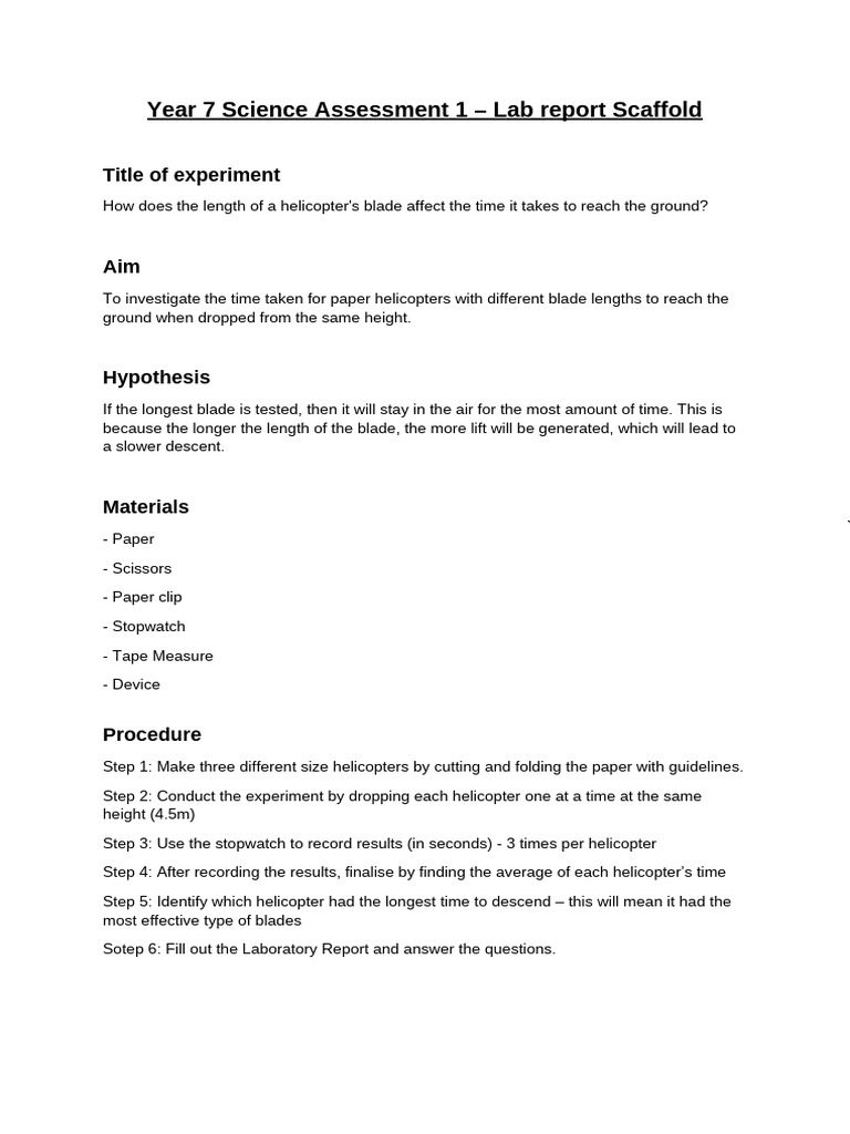 Helicopter Blade Length Lab Report | PDF | Experiment | Helicopter