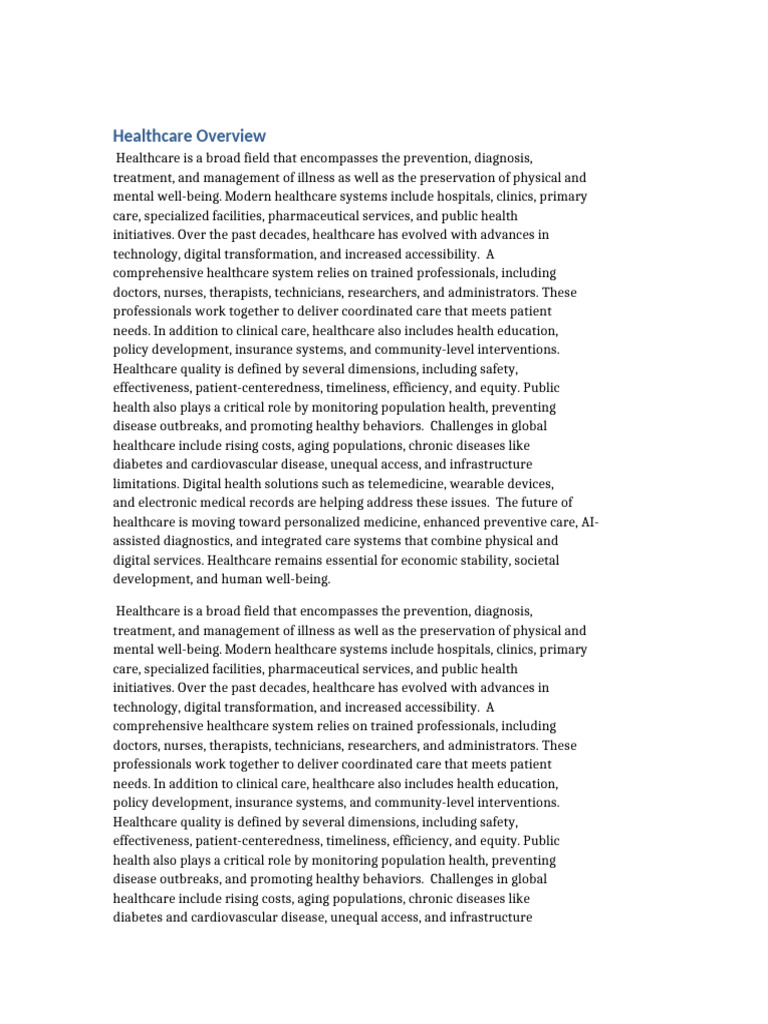 Comprehensive Healthcare Overview | PDF | Health Care | Preventive ...