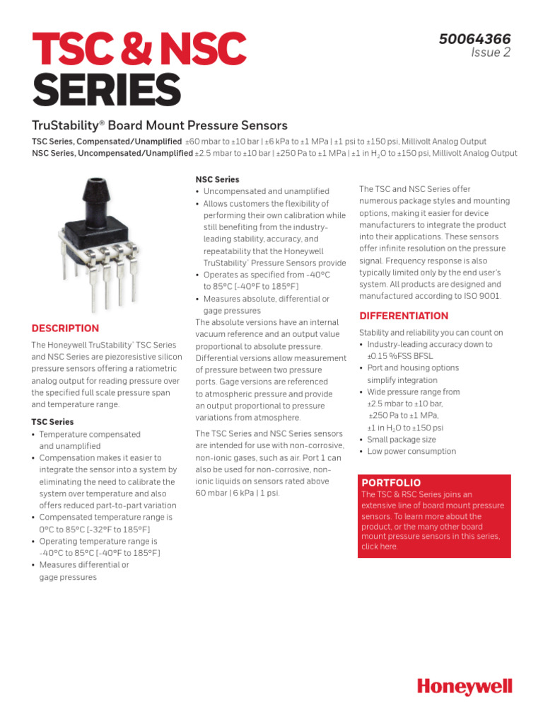 Honeywell TruStability Pressure Sensors | PDF | Pressure Measurement ...