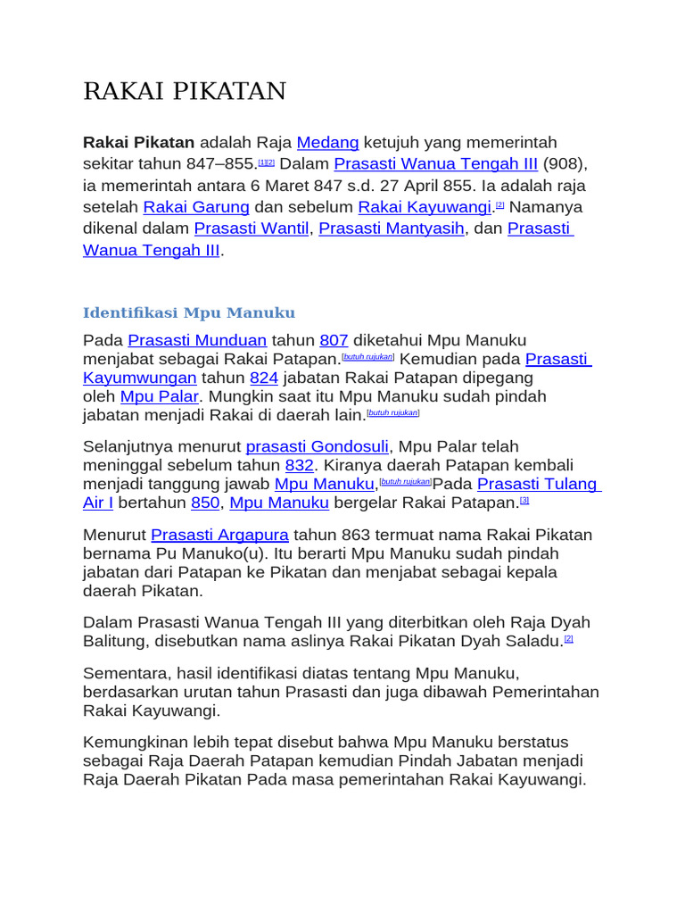Sejarah Rakai Pikatan dan Pemerintahan Medang | PDF