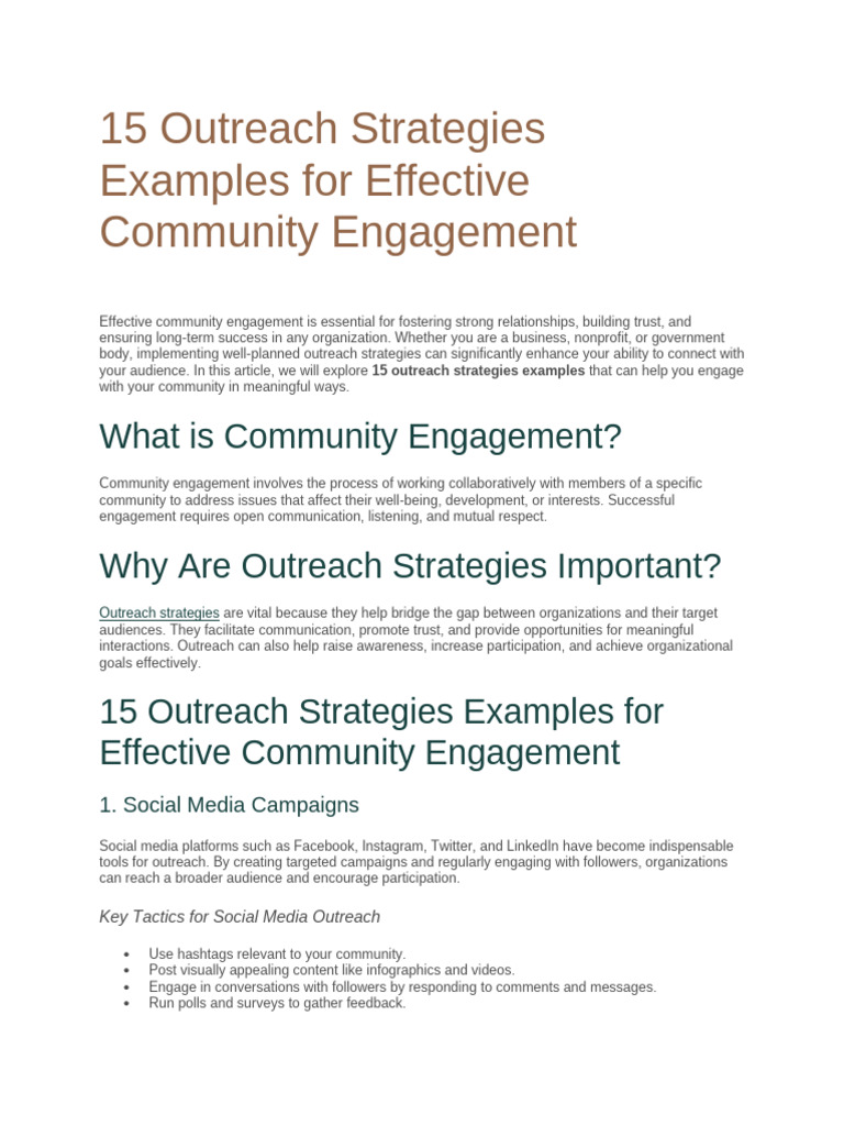 15 Outreach Strategies Examples For Effective Community Engagement ...