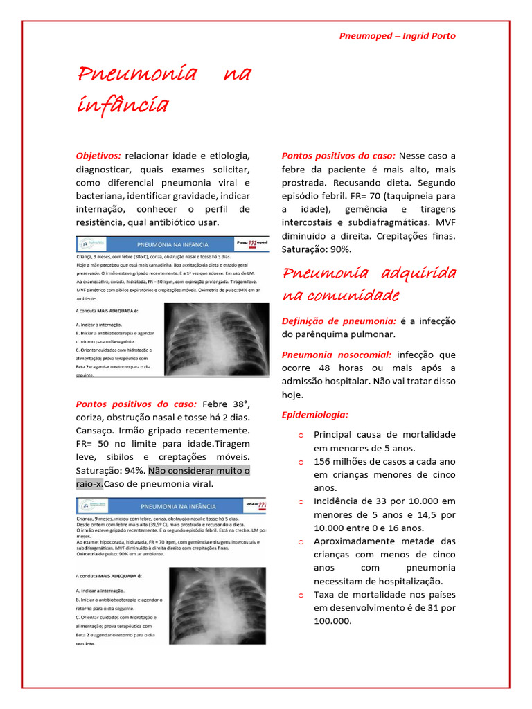 Pneumonia Infantil: Diagnóstico e Tratamento | PDF | Pneumonia ...