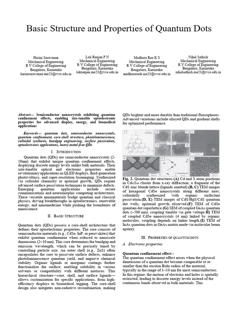 Quantum Dots: Structure and Properties | PDF | Emission Spectrum | Electron