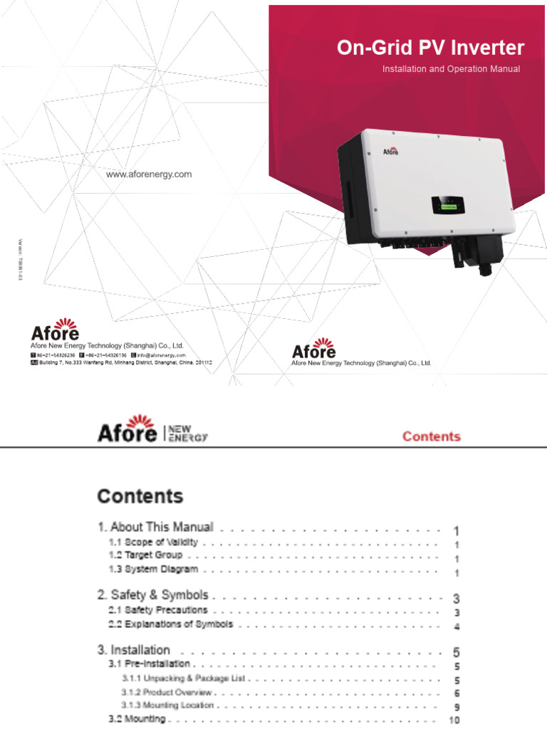 On-Grid PV Inverter Manual | PDF | Electrical Connector | Power Inverter