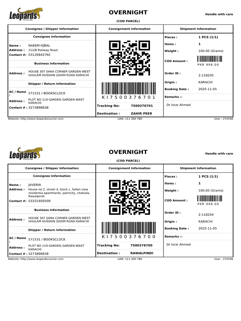 Overnight COD Parcel Booking Report | PDF