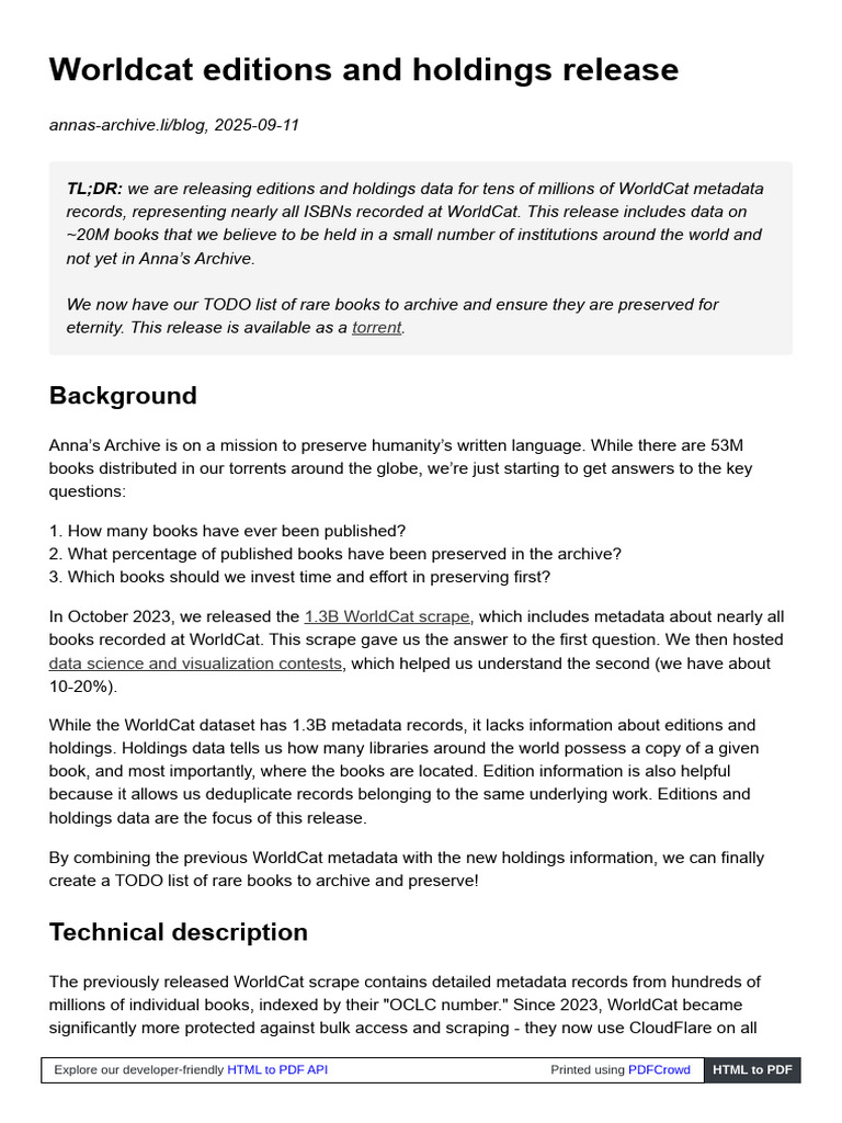WorldCat Editions and Holdings Release | PDF | Computing