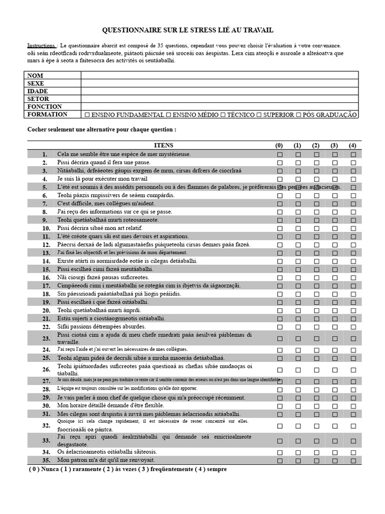 Questionnaire sur le stress au travail | PDF | Échecs | Ouverture (échecs)