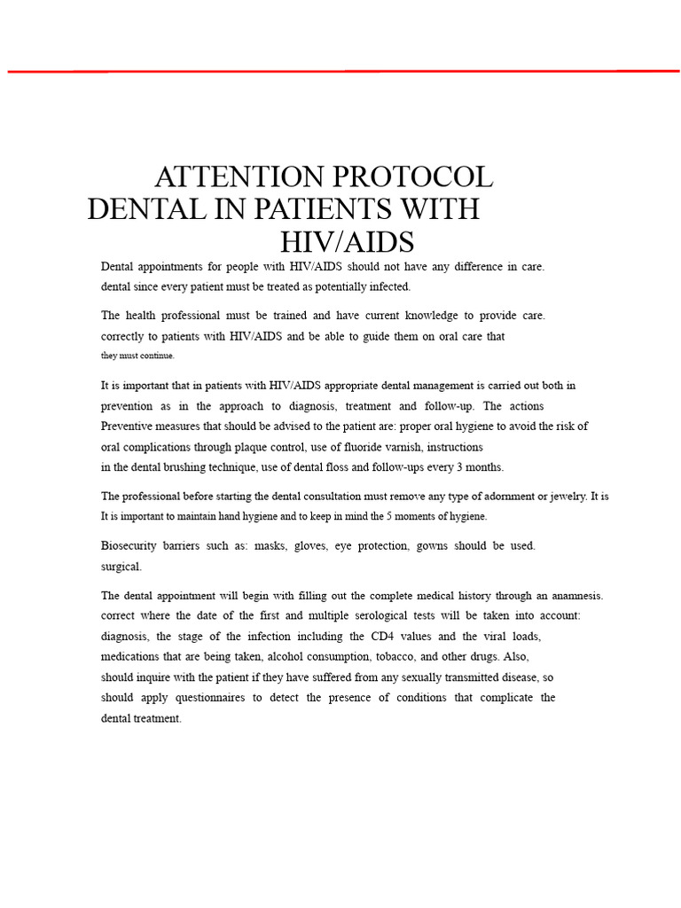Dental Care Protocol for HIV/AIDS Patients | PDF | Oral Hygiene | Hiv/Aids