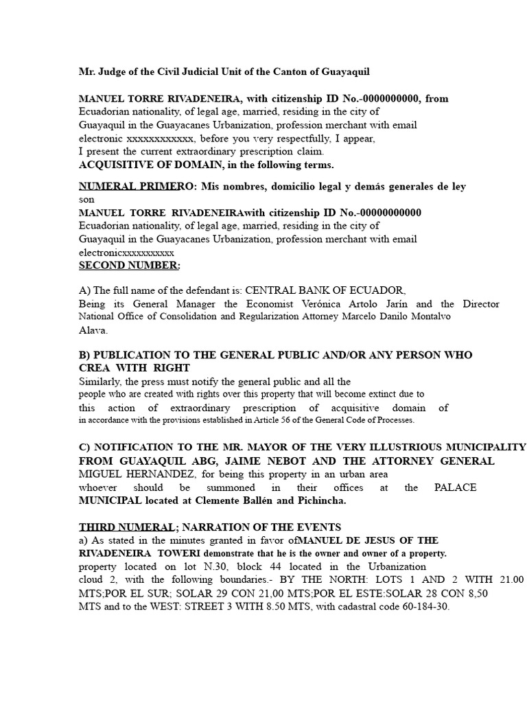 Extraordinary Prescription Claim For Acquisition of Ownership | PDF ...