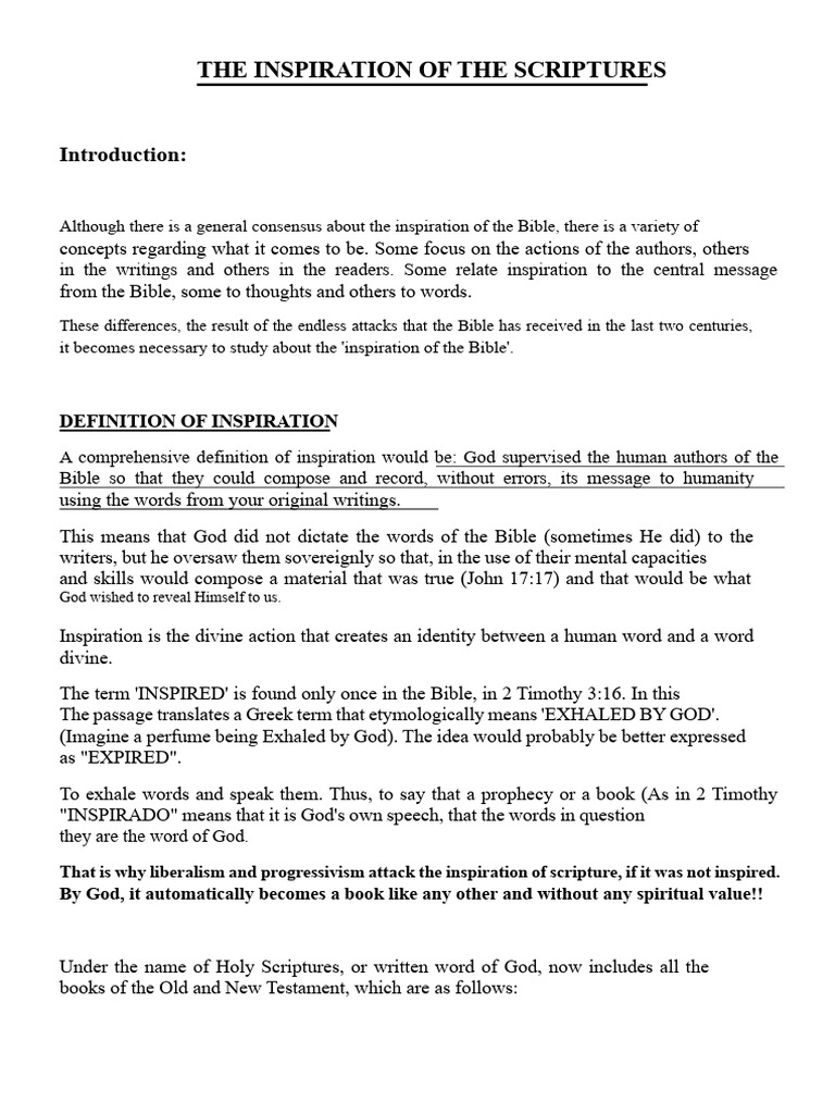 The Inspiration of The Scriptures | PDF | Bible | Biblical Inerrancy