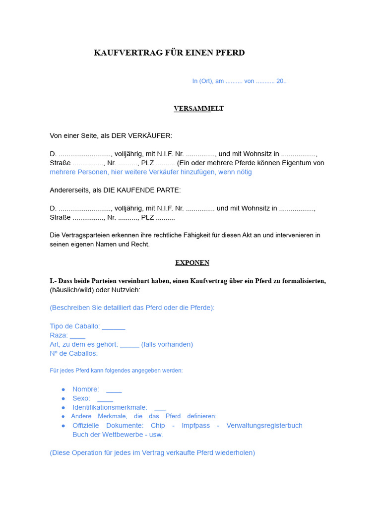 Kaufvertrag Pferd Einfach Vorlage 1