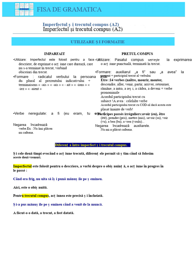 Imperfect Și Trecut Compus - A2 | PDF