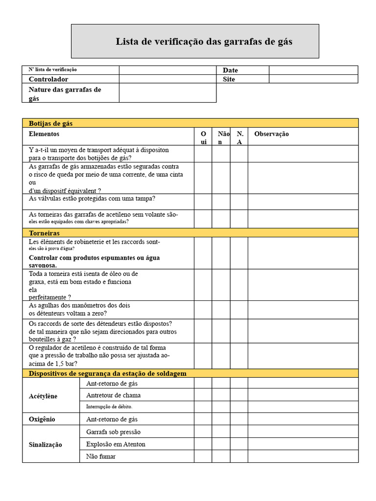 Checklist de Segurança para Garrafas de Gás | PDF | Gases