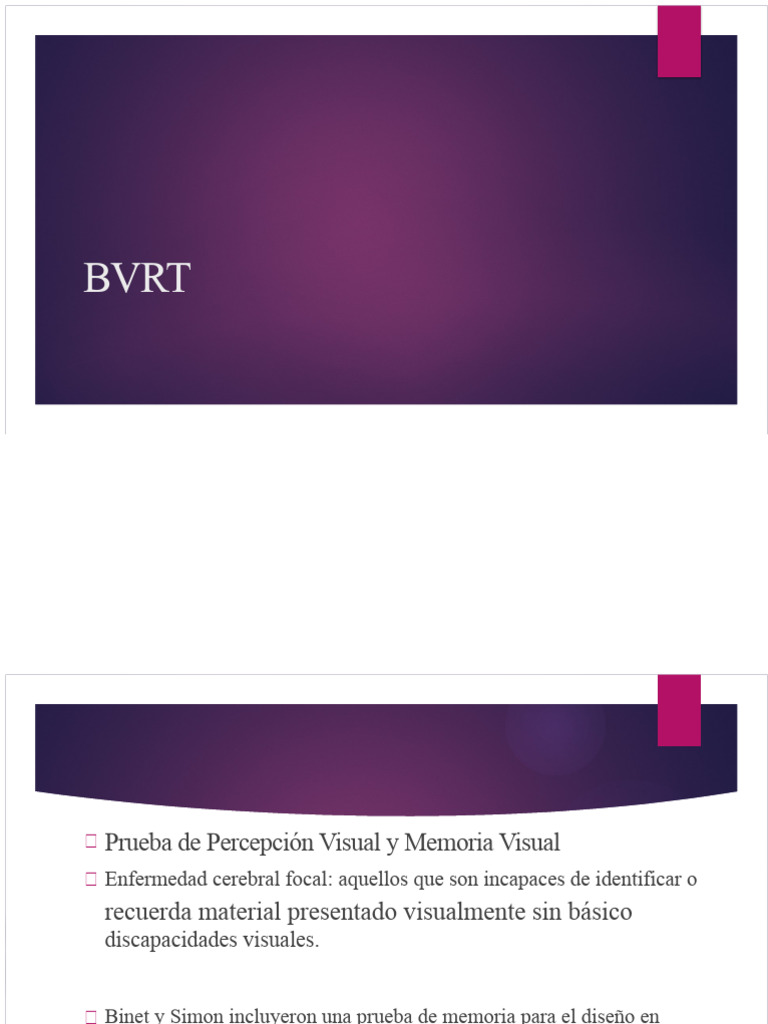 Prueba BVRT: Evaluación de Memoria Visual | PDF | Memoria | Inteligencia