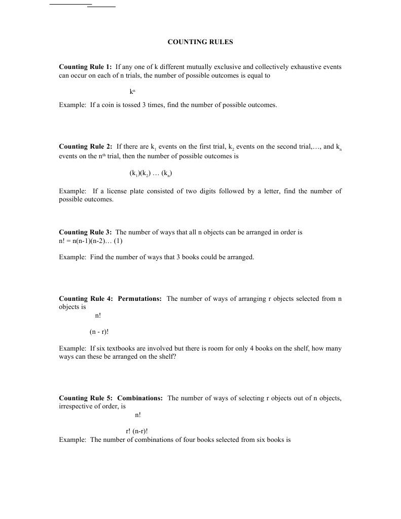 Counting Rules for Probability and Outcomes | PDF | Probability And ...