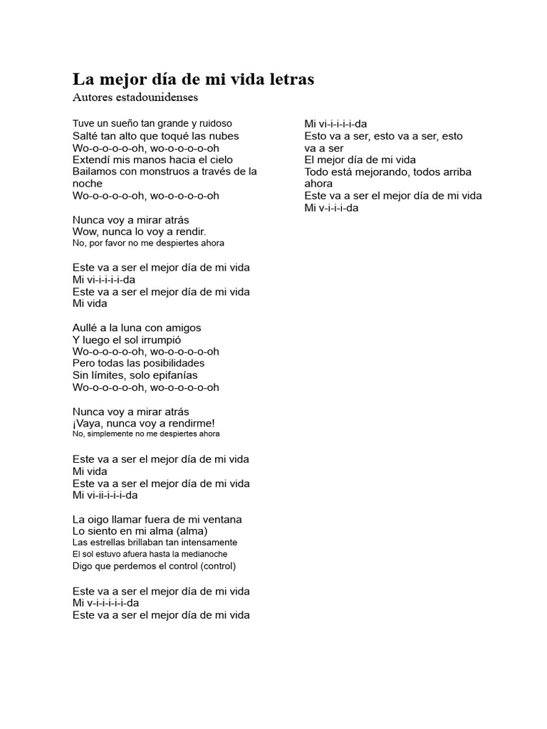 Mejor Día de Mi Vida Letra | PDF