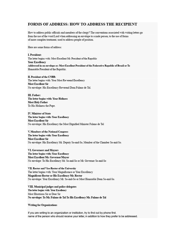 Proper Addressing for Officials and Clergy | PDF | Judge | Madam